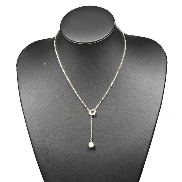 TIFFANY&Co. Open heart lariat Necklace Silver925/Pearl 5.68g Women - Picture 1 of 8